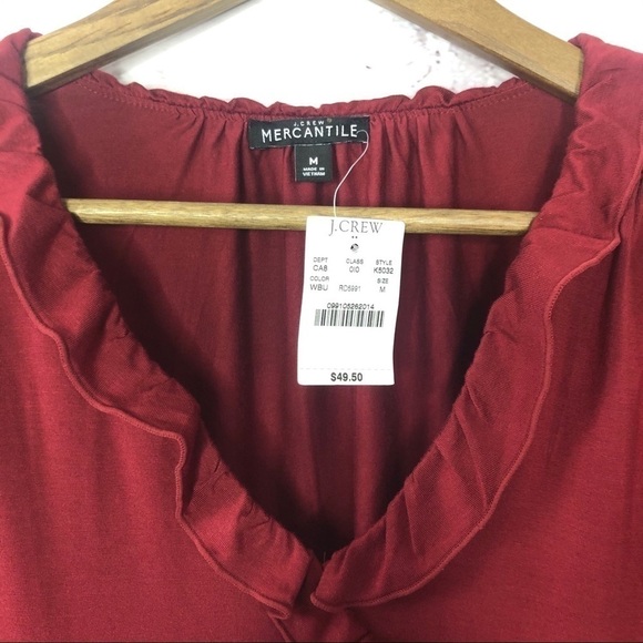 J. Crew Ruffle Trim Wrap Top Burgundy‎ Red New - Picture 6 of 11